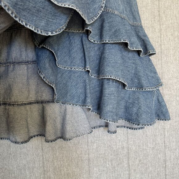 Lauren Ralph Lauren Cotton Denim Triple Ruffle Hem True  Wrap Midi Dress Size 10 - Picture 5 of 14